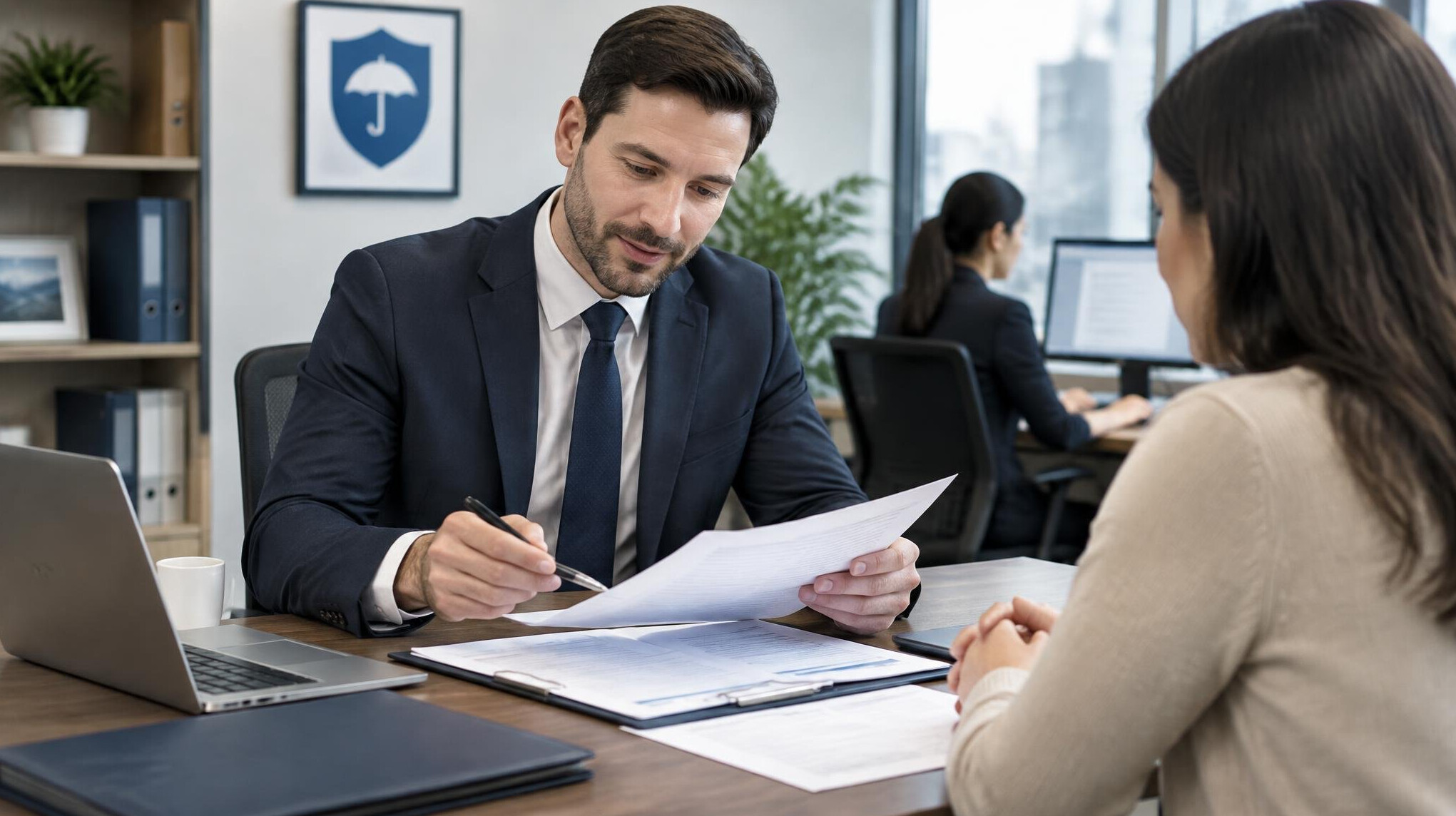 insurance agent reviewing documents